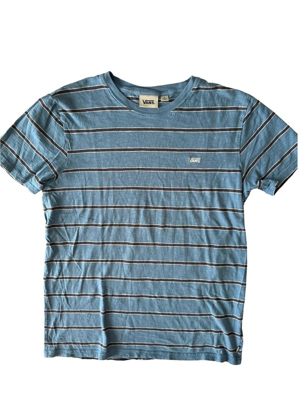 Vans Blue Striped T Shirt Mens Small Embroidered Logo Cotton Skate Streetwear